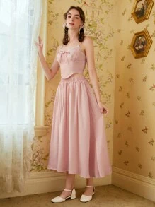 SHEIN MOD Bow Front Cami Top & Skirt - Coral Pink - View 4