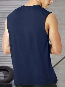Hombres Camiseta De Tirantes Sólida, Ropa De Gimnasio De Hombre - Azul Marino - Ver 2