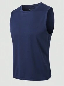 Hombres Camiseta De Tirantes Sólida, Ropa De Gimnasio De Hombre - Azul Marino - Ver 3