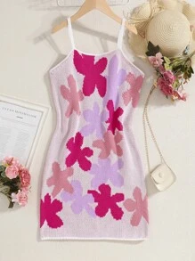 Cô gái tuổi teen Mô hình hoa Váy len yếm - Nhiều màu - Xem 1