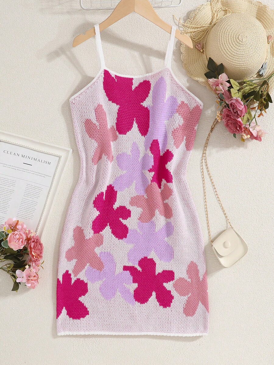 Cô gái tuổi teen Mô hình hoa Váy len yếm - Nhiều màu - Xem 1