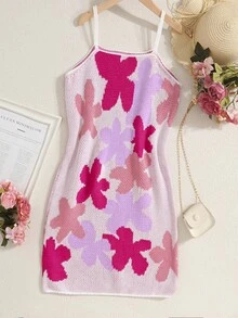Cô gái tuổi teen Mô hình hoa Váy len yếm - Nhiều màu - Xem 2
