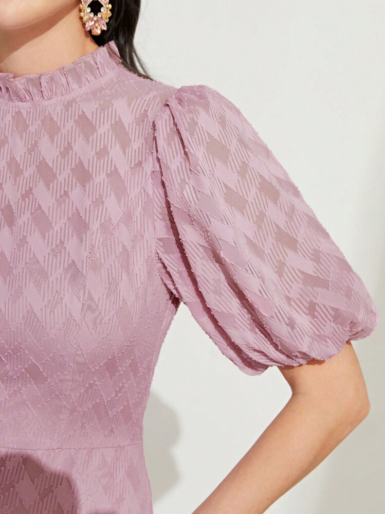 Modelyn Puff Sleeve Ruffle Hem Dress - Dusty Pink - View 6