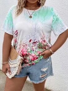 SHEIN LUNE 大碼印花T恤 - 粉色 - 查看 1