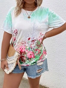 SHEIN LUNE 大碼印花T恤 - 粉色 - 查看 3