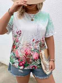 SHEIN LUNE 大碼印花T恤 - 粉色 - 查看 5