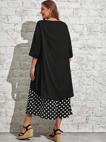 EMERY ROSE Hơn In vết tròn Polka Váy 2 trong 1 - Đen và trắng - Xem 2