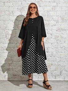 EMERY ROSE Hơn In vết tròn Polka Váy 2 trong 1 - Đen và trắng - Xem 3