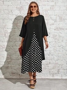 EMERY ROSE Hơn In vết tròn Polka Váy 2 trong 1 - Đen và trắng - Xem 5