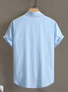 Manfinity Homme 男士素色前排扣襯衫 - 藍色 - 查看 2