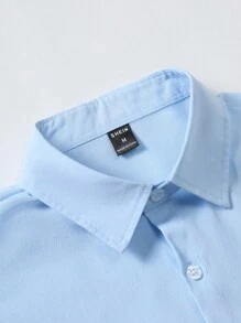 Manfinity Homme 男士素色前排扣襯衫 - 藍色 - 查看 3