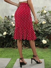 SHEIN Unity Váy nữ Viên lá sen Dây kéo Chấm bi Thanh lịch - Màu Đỏ Sâu - Xem 2