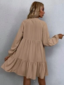 SHEIN LUNE Cà vạt Tay áo lồng đèn Váy Smock - Màu Khaki - Xem 2