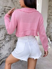 SHEIN WYWH Nữ Cardigans Xù Viên lá sen màu trơn Giải trí - Hồng - Xem 2