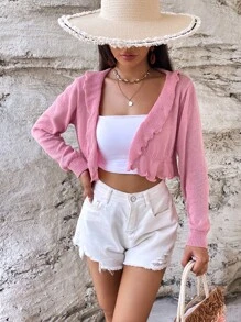 SHEIN WYWH Nữ Cardigans Xù Viên lá sen màu trơn Giải trí - Hồng - Xem 6