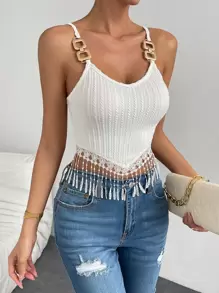 Breezaya 流蘇下擺吊帶上衣 - 白色 - 查看 3