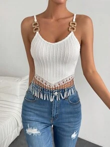 Breezaya 流蘇下擺吊帶上衣 - 白色 - 查看 1