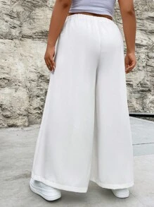 Flirla Plus Solid Slant Pocket Wide Leg Trousers - White - View 2