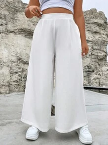 Flirla Plus Solid Slant Pocket Wide Leg Trousers - White - View 3