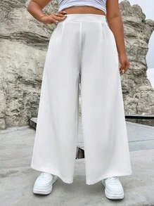 Flirla Plus Solid Slant Pocket Wide Leg Trousers - White - View 6