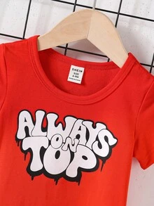 Đứa bé trai Đồ họa Chữ cái Áo thun & quần đùi - Đỏ - Xem 3