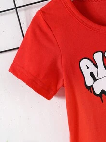 Đứa bé trai Đồ họa Chữ cái Áo thun & quần đùi - Đỏ - Xem 4