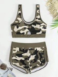 SHEIN Swim Camo Print Cut-Out Bikini - Multicolor - View 4