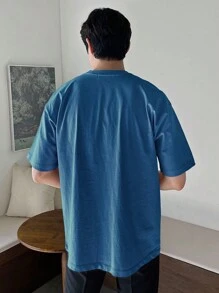 DAZY Hombres Camiseta de hombros caídos algodón unicolor - Azul - Ver 2