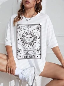 SHEIN EZwear Áo thun nữ Lá thư Đồ họa Giải trí - trắng - Xem 1