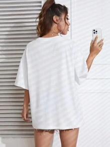 SHEIN EZwear Áo thun nữ Lá thư Đồ họa Giải trí - trắng - Xem 2