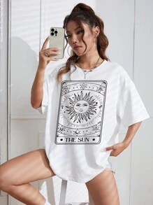 SHEIN EZwear Áo thun nữ Lá thư Đồ họa Giải trí - trắng - Xem 3