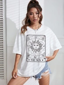 SHEIN EZwear Áo thun nữ Lá thư Đồ họa Giải trí - trắng - Xem 6