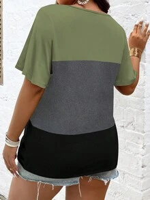 Áo thun Plus size xoắn lại Khối Màu Giải trí - Nhiều màu - Xem 2