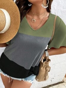 Áo thun Plus size xoắn lại Khối Màu Giải trí - Nhiều màu - Xem 5