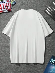 Manfinity Homme 男士棉字母圖案T恤 - 白色 - 查看 2