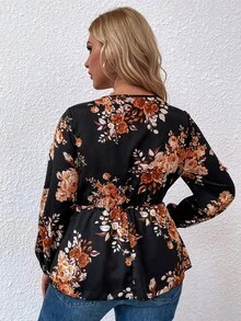 Áo sơ mi Plus Size Trọn gói Hoa Giải trí - màu đen - Xem 2