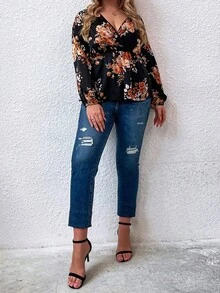 Áo sơ mi Plus Size Trọn gói Hoa Giải trí - màu đen - Xem 3