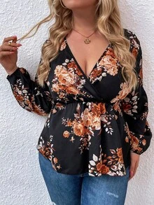 Áo sơ mi Plus Size Trọn gói Hoa Giải trí - màu đen - Xem 4