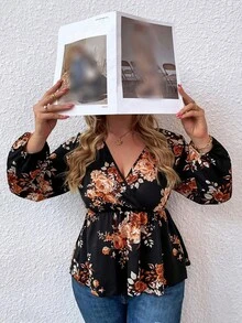 Áo sơ mi Plus Size Trọn gói Hoa Giải trí - màu đen - Xem 5