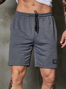 Manfinity Homme 男士大码字母貼布腰部抽繩短褲 - 灰色 - 查看 6