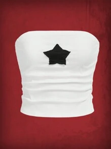 ROMWE Grunge Punk Áo nữ Đắp vá Gân đan Hình học Giải trí - trắng - Xem 1