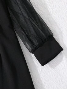 SHEIN 女大童網紗拼接雙排釦前連衣裙 - 黑色 - 查看 3