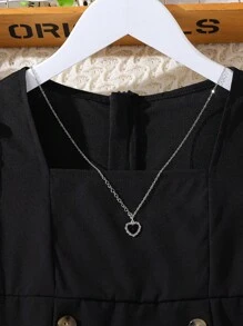 SHEIN 女大童網紗拼接雙排釦前連衣裙 - 黑色 - 查看 4