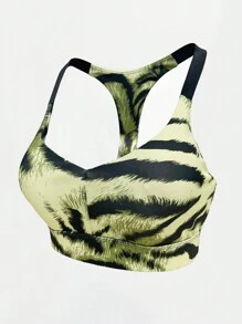 SHEIN Sports Zebra Print Racer Sports Bra - Multicolor - View 3
