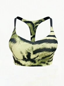 SHEIN Sports Zebra Print Racer Sports Bra - Multicolor - View 8