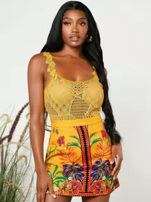 SHEINNeu 鏤空寬肩帶上衣 - 黃色 - 查看 1