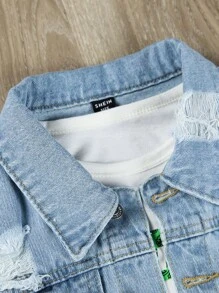 Boys Ripped Flap Pocket Denim Jacket - Light Wash - View 3