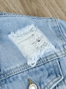 Boys Ripped Flap Pocket Denim Jacket - Light Wash - View 5