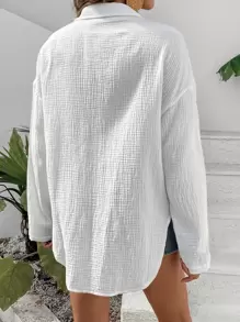 SHEIN Frenchy 素色落肩袖下擺打結襯衫