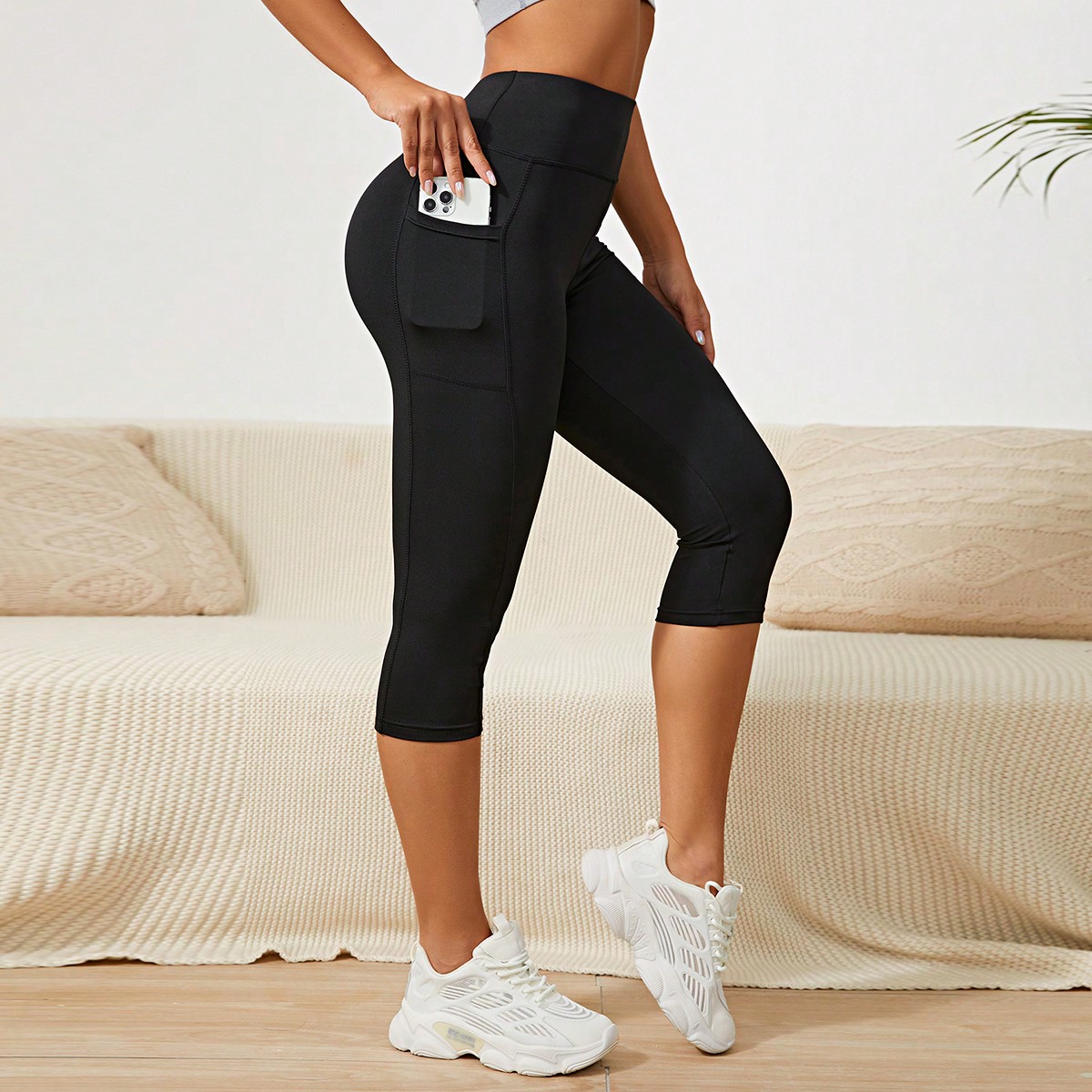 Leggings deportivos con cintura ancha y bolsillo para teléfono, pantalones de yoga para mujer